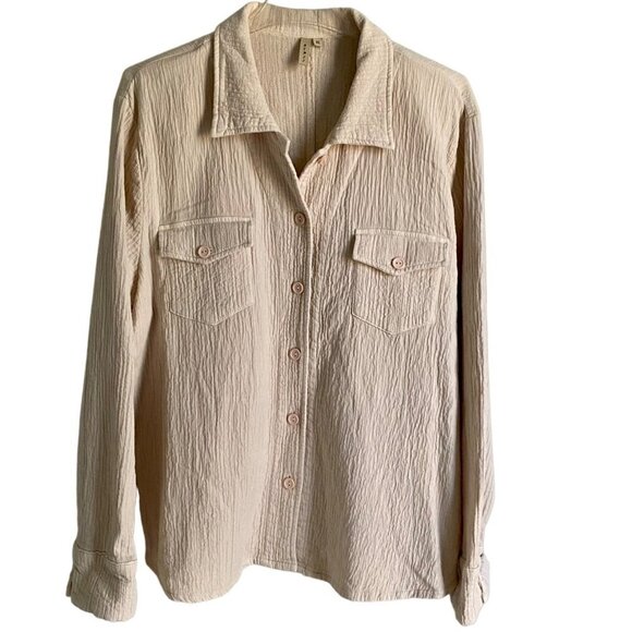 By JJ Long Sleeve Button Up Cream Colored Heavy Cotton Women's Top XL NEW NWT - Picture 1 of 9